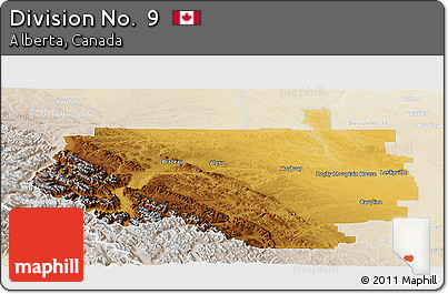 Physical Panoramic Map of Division No.  9, lighten