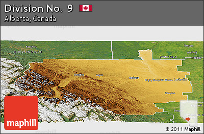 Physical Panoramic Map of Division No.  9, satellite outside