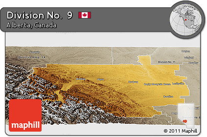 Physical Panoramic Map of Division No.  9, semi-desaturated
