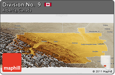 Physical Panoramic Map of Division No.  9, semi-desaturated