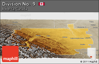 Physical Panoramic Map of Division No.  9, semi-desaturated