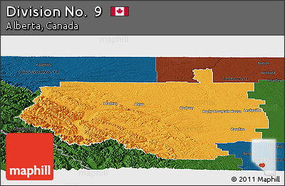 Political Panoramic Map of Division No.  9, darken