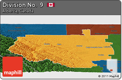 Political Panoramic Map of Division No.  9, darken