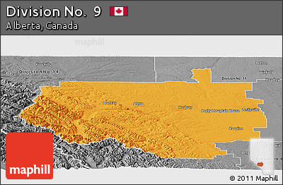 Political Panoramic Map of Division No.  9, desaturated