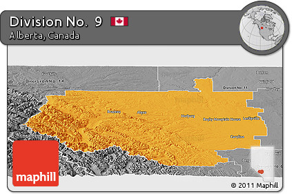 Political Panoramic Map of Division No.  9, desaturated