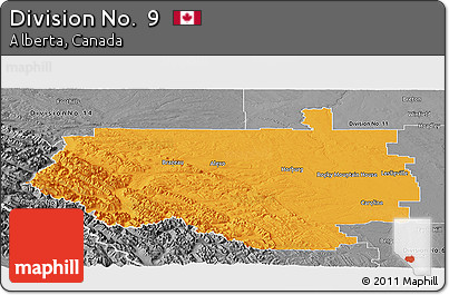 Political Panoramic Map of Division No.  9, desaturated