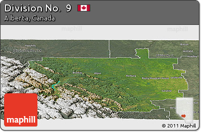Satellite Panoramic Map of Division No.  9, semi-desaturated