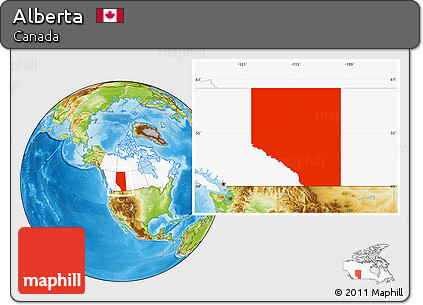 Physical Location Map of Alberta, highlighted country