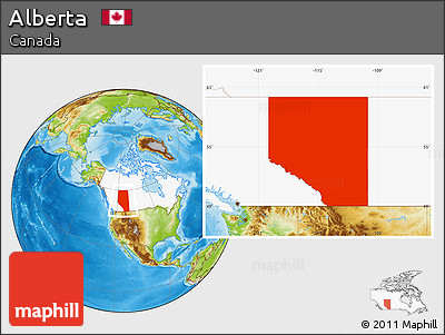 Physical Location Map of Alberta, highlighted country