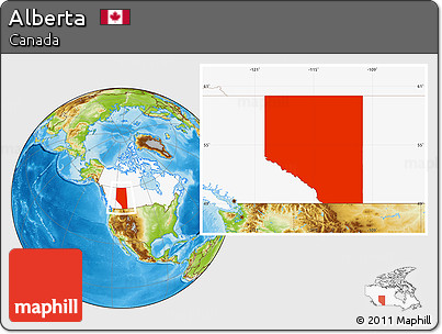 Physical Location Map of Alberta, highlighted country