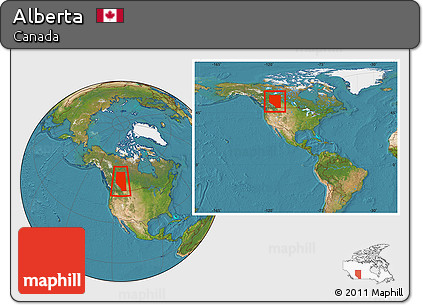 Satellite Location Map of Alberta, within the entire country