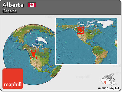 Satellite Location Map of Alberta, within the entire country