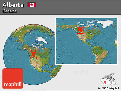 Satellite Location Map of Alberta, within the entire country
