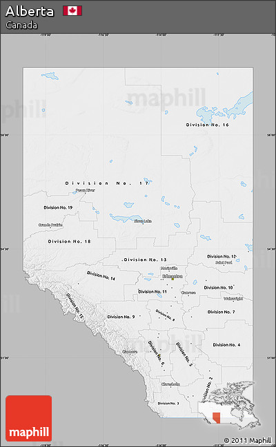 Gray Map of Alberta, single color outside