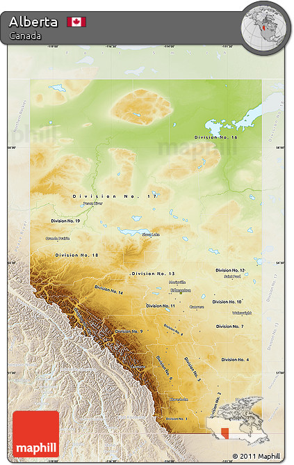 Physical Map of Alberta, lighten
