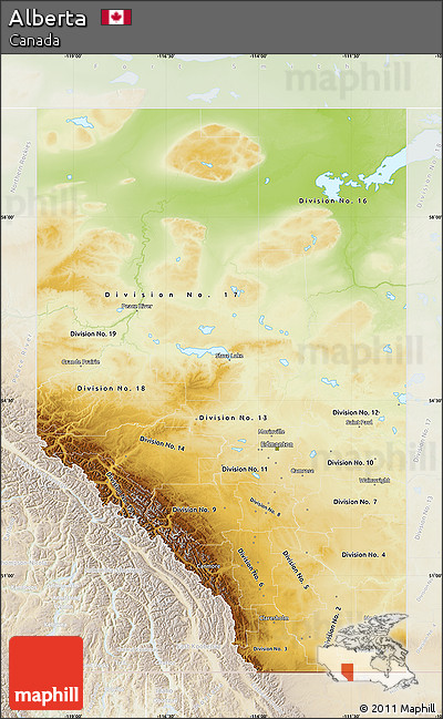 Physical Map of Alberta, lighten