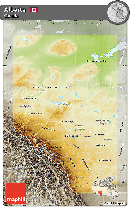 Physical Map of Alberta, semi-desaturated