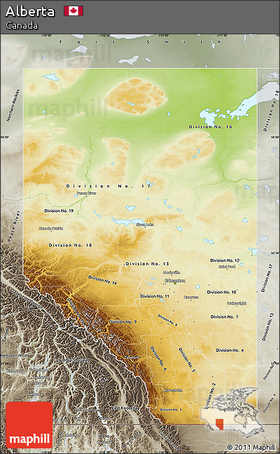 Physical Map of Alberta, semi-desaturated
