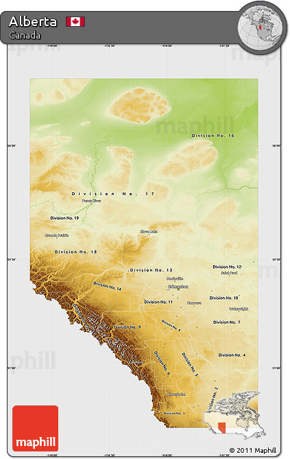 Physical Map of Alberta, single color outside