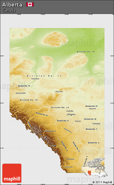 Physical Map of Alberta, single color outside
