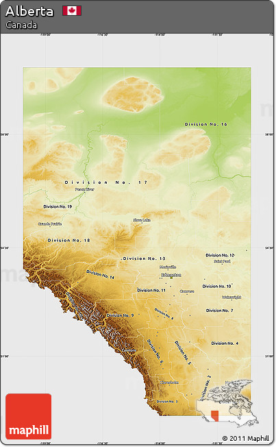 Physical Map of Alberta, single color outside