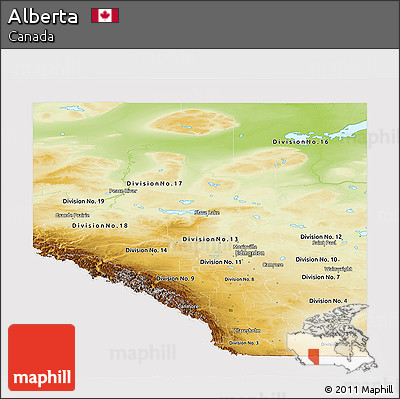Physical Panoramic Map of Alberta, cropped outside