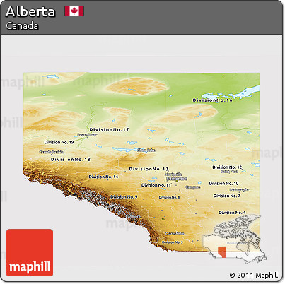 Physical Panoramic Map of Alberta, cropped outside