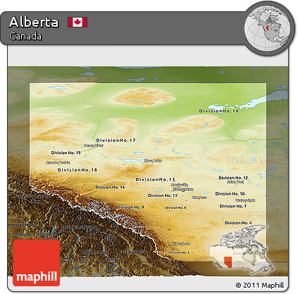 Physical Panoramic Map of Alberta, darken