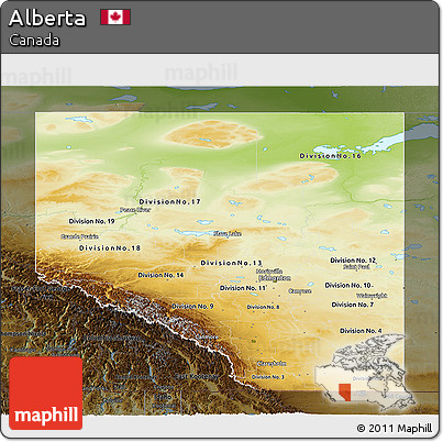 Physical Panoramic Map of Alberta, darken