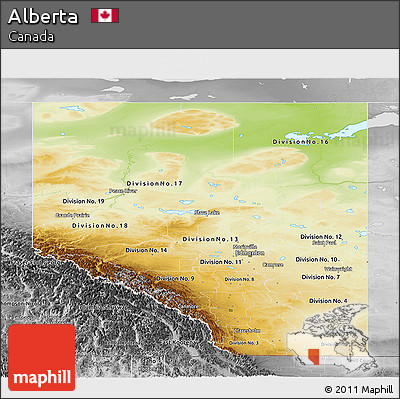 Physical Panoramic Map of Alberta, desaturated