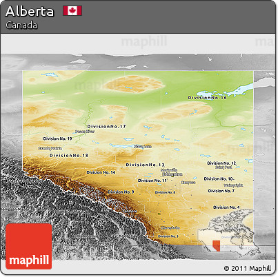 Physical Panoramic Map of Alberta, desaturated