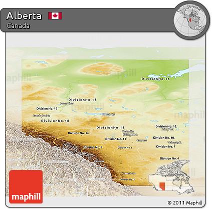 Physical Panoramic Map of Alberta, lighten