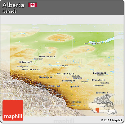 Physical Panoramic Map of Alberta, lighten