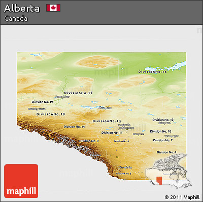 Physical Panoramic Map of Alberta, single color outside