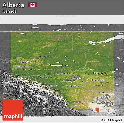 Satellite Panoramic Map of Alberta, desaturated