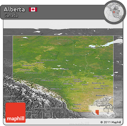 Satellite Panoramic Map of Alberta, desaturated