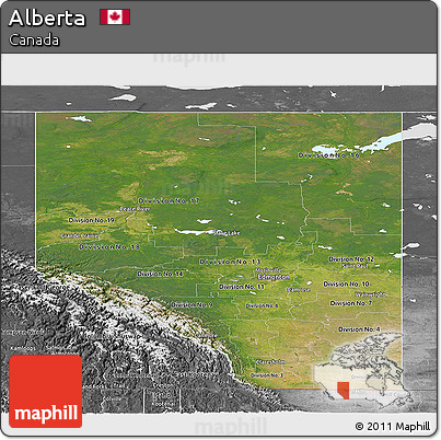 Satellite Panoramic Map of Alberta, desaturated