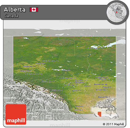 Satellite Panoramic Map of Alberta, lighten, semi-desaturated
