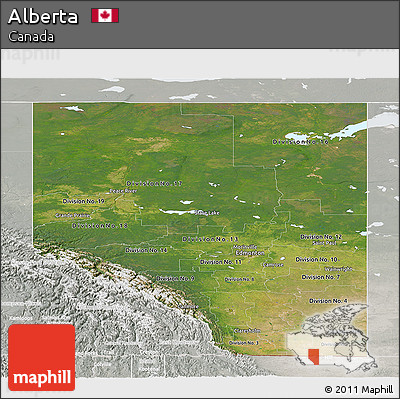Satellite Panoramic Map of Alberta, lighten, semi-desaturated