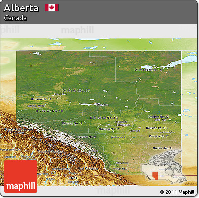 Satellite Panoramic Map of Alberta, physical outside