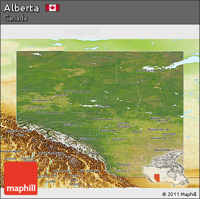 Satellite Panoramic Map of Alberta, physical outside
