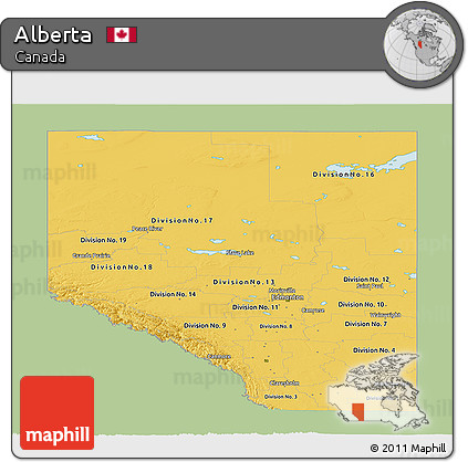 Savanna Style Panoramic Map of Alberta, single color outside