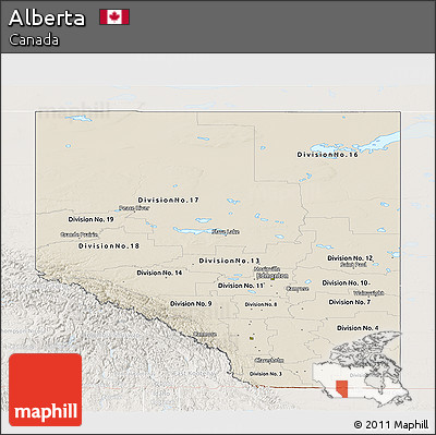 Shaded Relief Panoramic Map of Alberta, lighten
