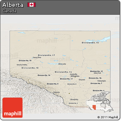 Shaded Relief Panoramic Map of Alberta, lighten