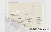 Shaded Relief Panoramic Map of Alberta, lighten, semi-desaturated