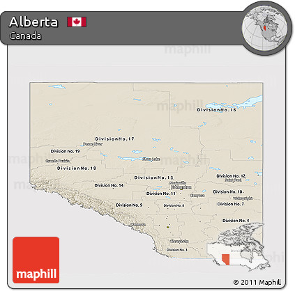 Shaded Relief Panoramic Map of Alberta, single color outside