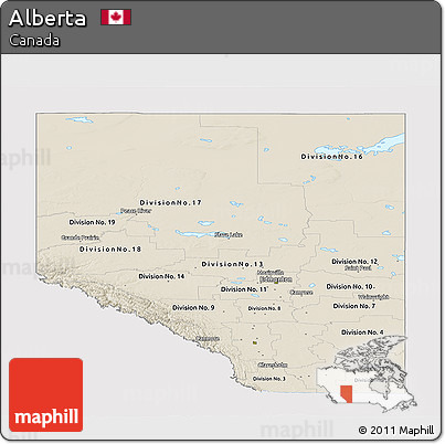 Shaded Relief Panoramic Map of Alberta, single color outside