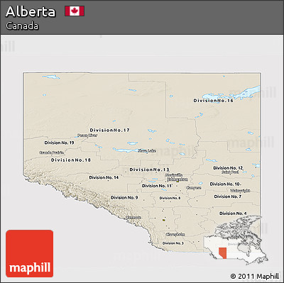 Shaded Relief Panoramic Map of Alberta, single color outside
