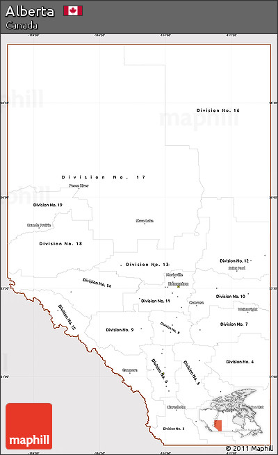 Classic Style Simple Map of Alberta, cropped outside