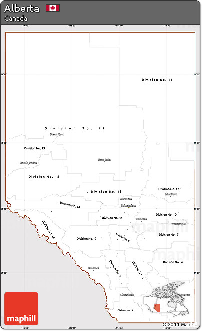 Classic Style Simple Map of Alberta, cropped outside